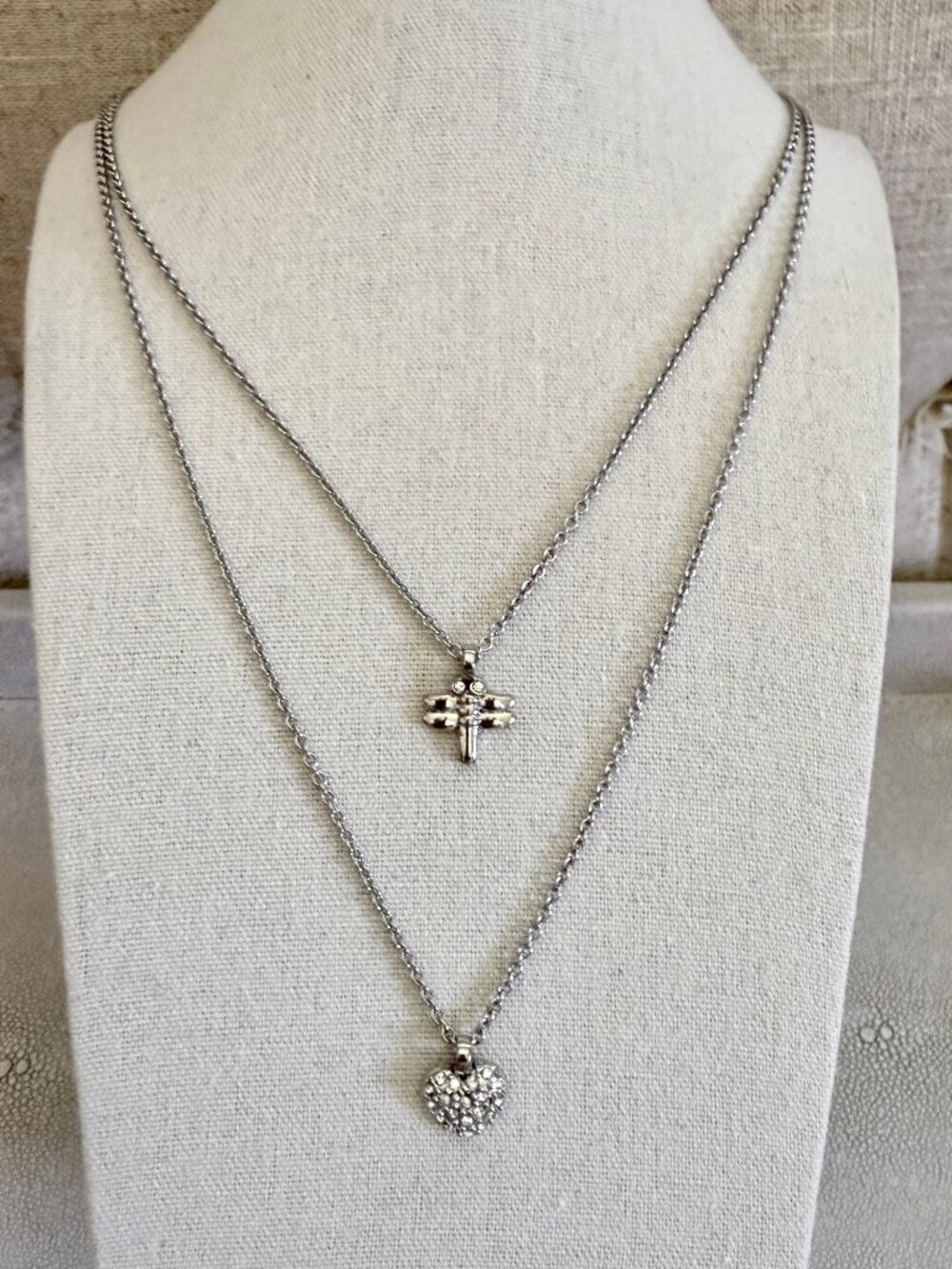 Dyrberg/Kern Indira Swarovski crystal Heart and Dragonfly, Cross necklace